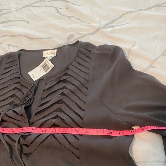 NWT PARKER Silk V-neck Long sleeve Sexy Key Hole Cut Outs luxury SZ L - Picture 10 of 12
